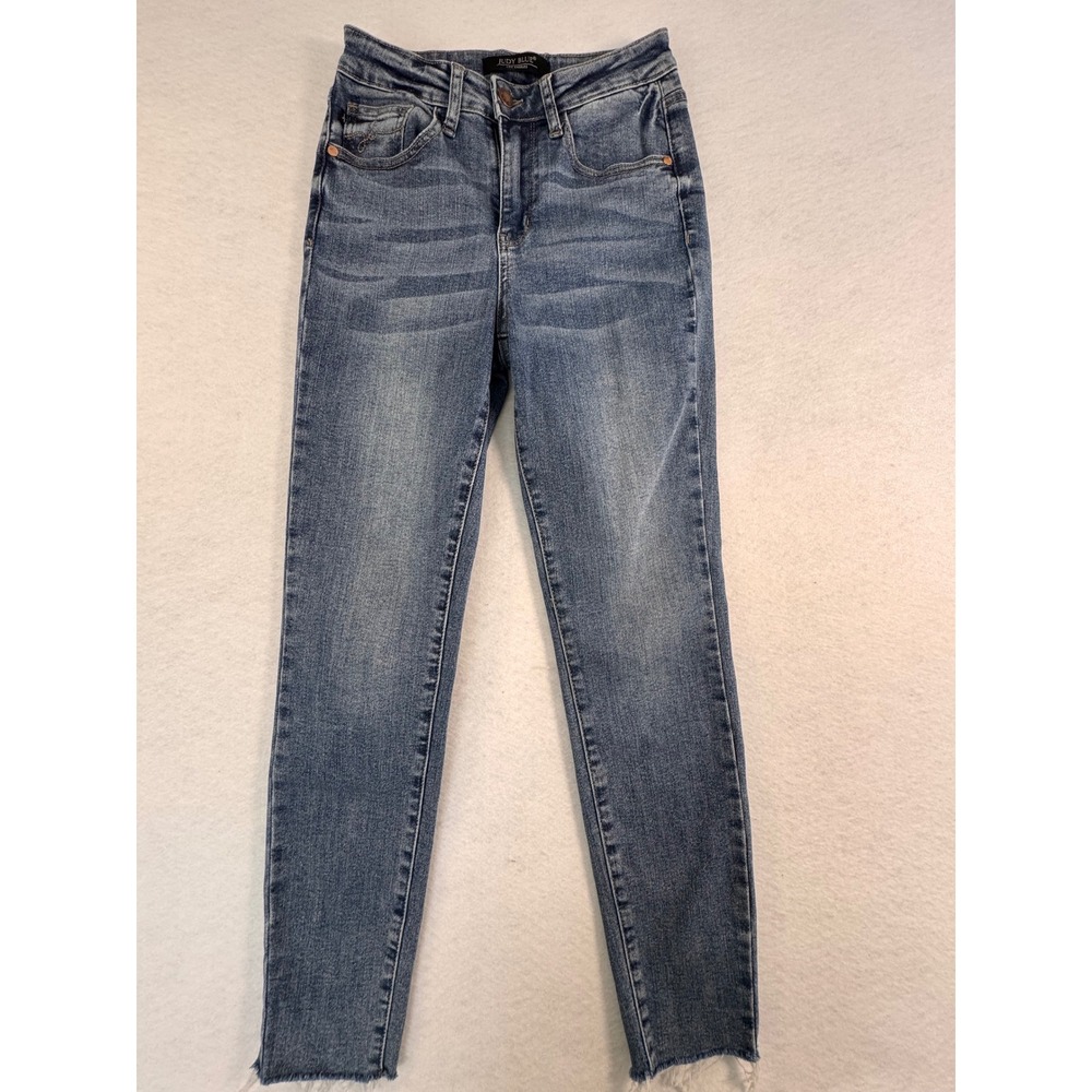 Judy Blue High Rise Skinny Jeans Medium‎ Wash Raw Hem Denim 25 Waist
